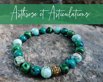 Bracelet ARTHROSE & ARTICULATIONS, pierres naturelles semi-précieuses Turquoise, Chrysocolle et Malachite