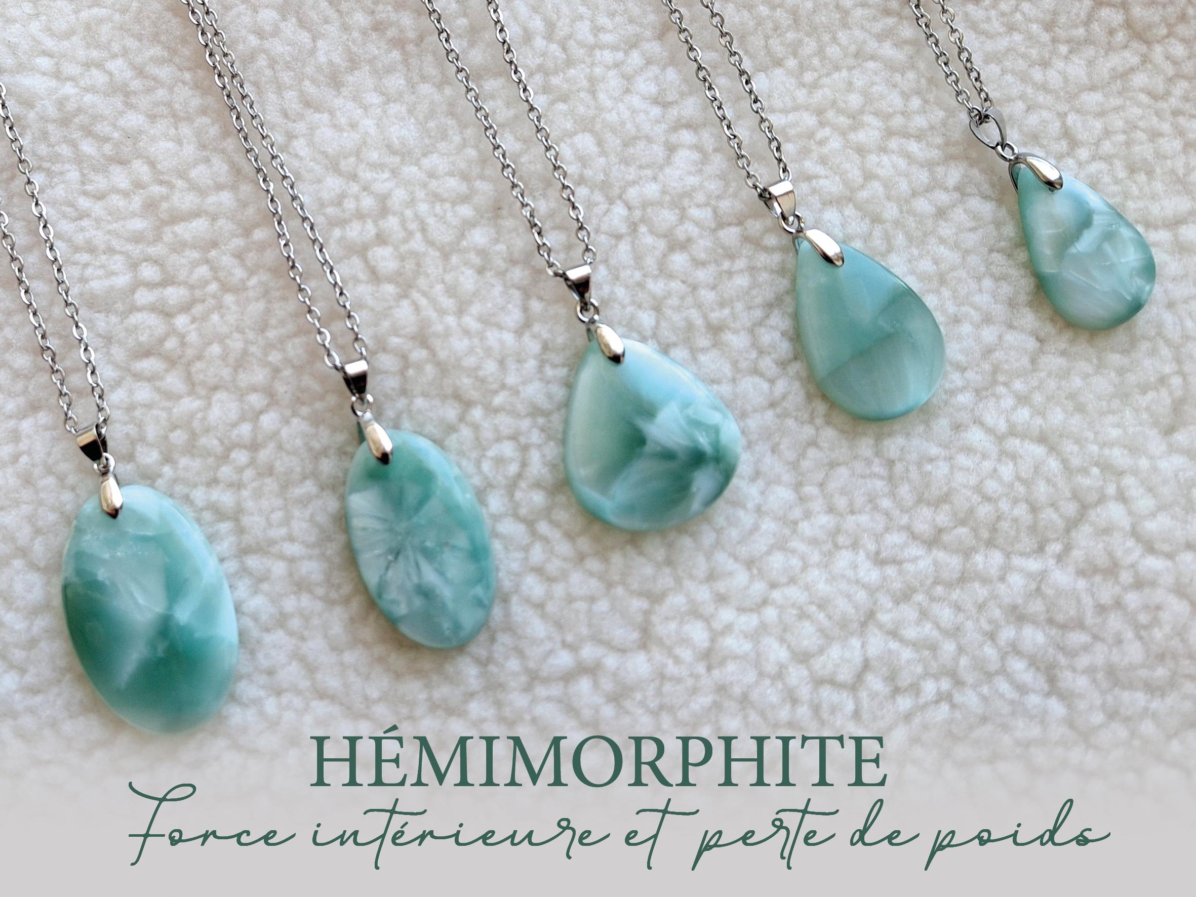 Pendentif Hémimorphite Naturelle 14,78g - Cabochon Bleu Ovale - Métal Allié - Fait Main France