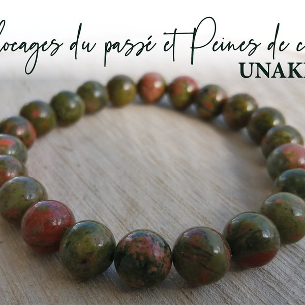 Bracelet 'Blocages du passé et Peines de cœur' en UNAKITE, pierre naturelle semi-précieuse de Lithothérapie