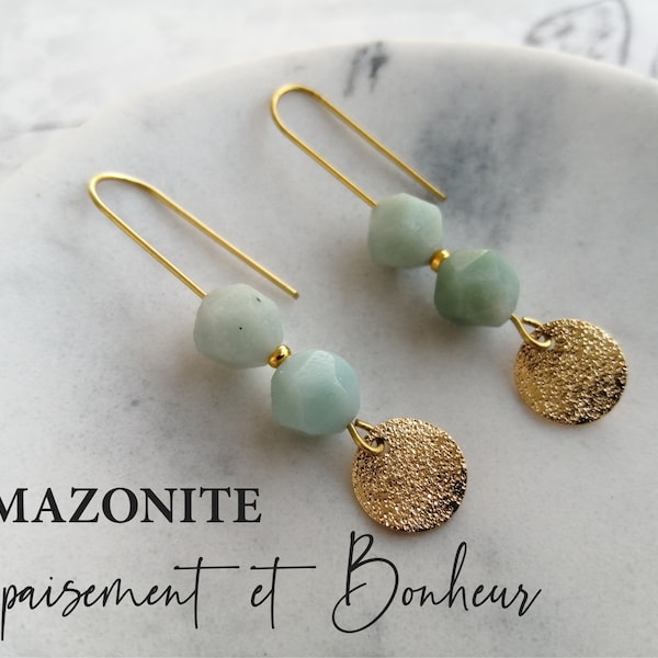 'GUARANI' earrings in BLUE AMAZONITE, semi-precious natural stone, gift for women lithotherapy virtue of stones
