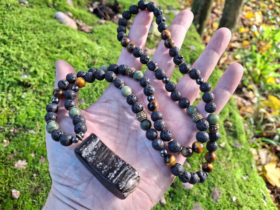 RAGNAR... VIKING Necklace in Natural Stones With Zebu HORN Pendant ...