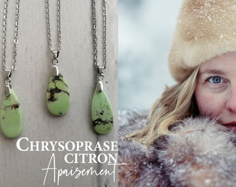 Colar com pingente CRISOPRASO, pedra natural semipreciosa, presente feminino, litoterapia, ioga, amuleto da sorte, sorte, bem-estar