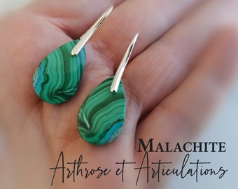 Boucles d'oreilles en MALACHITE, modèle unique, pierre naturelle semi précieuse, cadeau original pour femmes, vertu des pierres