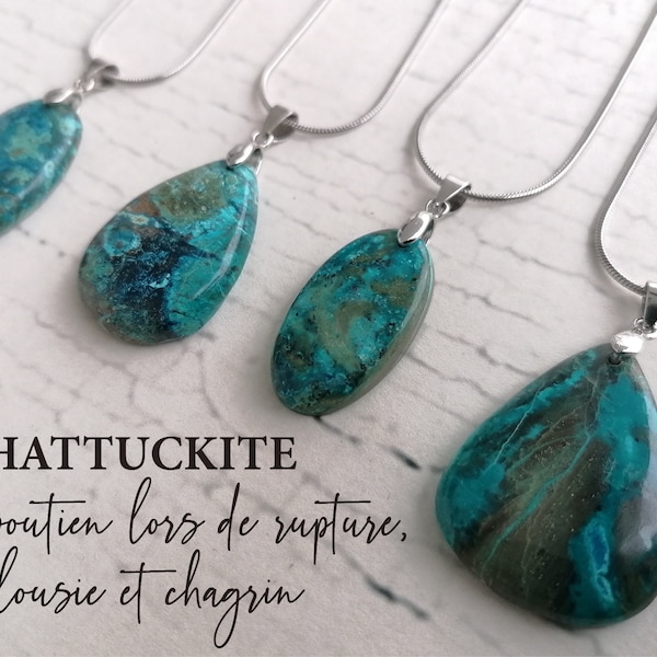 Pendentif SHATTUCKITE, pierre naturelle semi précieuse, vertus lithothérapie