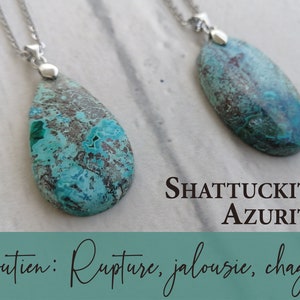 SHATTUCKITE AZURITE pendant, semi-precious natural stone, lithotherapy virtues