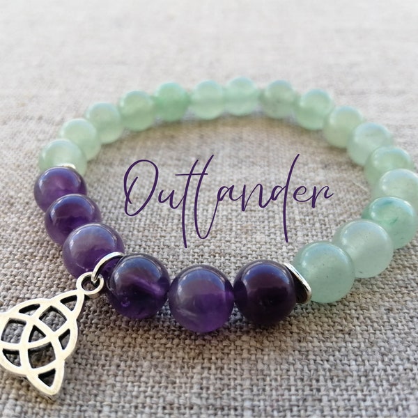 Bracelet inspiration Outlander, Jamie, Claire, Améthyste, Aventurine verte, cadeau, pierres naturelles semi-précieuses, Sassenach, Ecosse