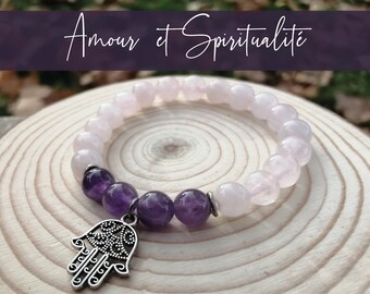 Bracelet 'Love and Spirituality' Amethyst and Pink Quartz gift for women in natural semi-precious stones brings good luck yoga lithotherapy