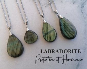 LABRADORITE pendant, semi-precious natural stone, protection and harmony lithotherapy virtues necklace