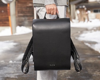 Japanese Randoseru Backpack in Black | Men 15" Laptop Backpack | Vegan Leather Backpack | Professional | Handcrafted | Macbook iPad Airpods