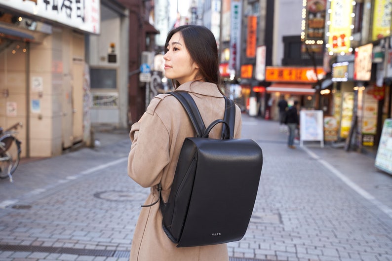 Japanese Randoseru Backpack in Black Women Japan Backpack Vegan Leather Backpack Laptop Backpack Handcrafted Japan School Bag image 1