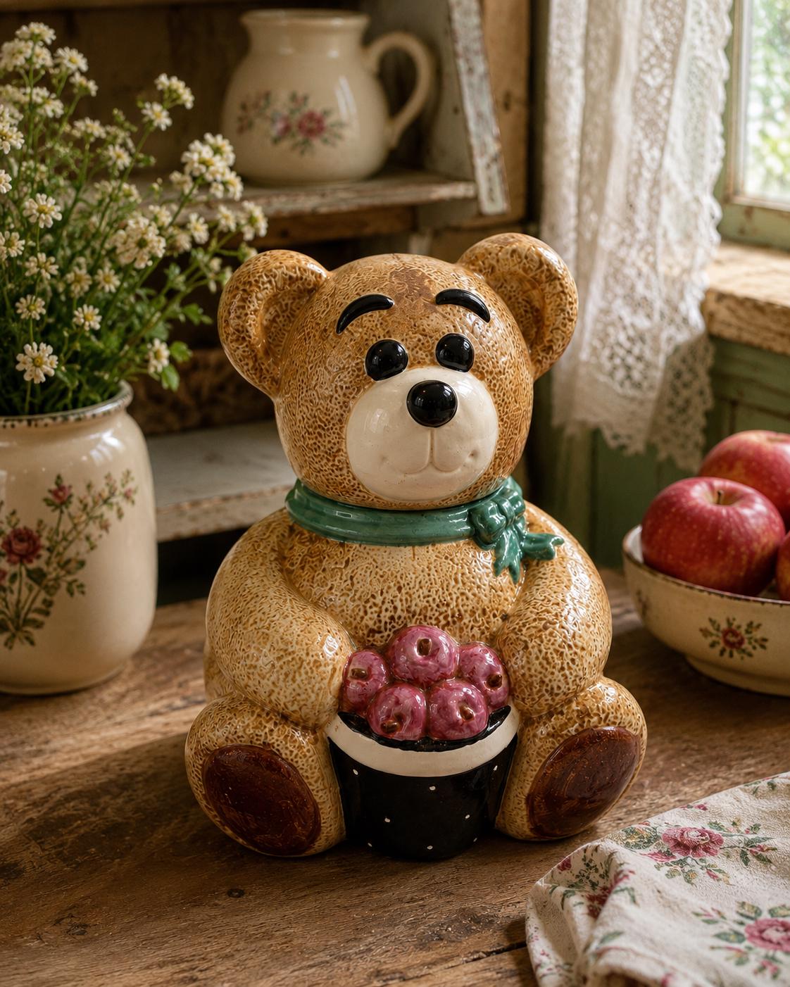 テディベア型陶器ボトル ピンク Teddy bear cookie jar - Etsy 日本