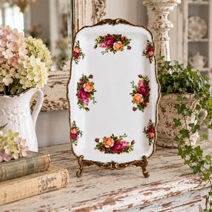 Plateau de service rectangulaire Royal Albert Old Country Roses avec sa boîte d'origine