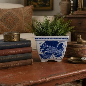 Vintage Blue & White Grape Footed Porcelain Cachepot Planter