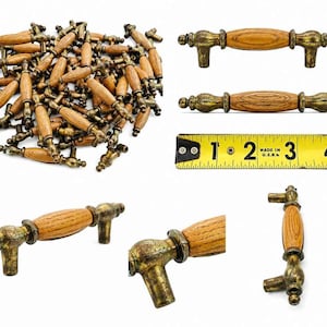 Vintage Antique Brass & Oak Cabinet Drawer Pulls – Lot of 27 Matching Handles