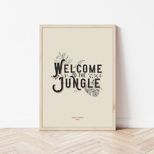 Bienvenido al arte de la pared de la jungla - Guns N' Roses - Arte de la pared lírica - Impresión de banda - Tipografía - Decoración de la pared - Arte de la pared - Póster