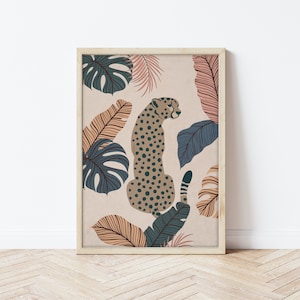 Leopard - Jungle Leaf - Plant Wall Art - Print  - Tropical - Wall Decor - Wall Art - Poster - Minimal - Illustration