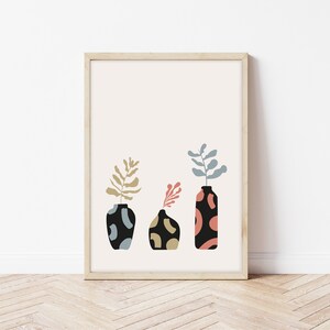 3 jarrones y póster de hojas - Decoración de pared - Arte de pared - Impresión neutral