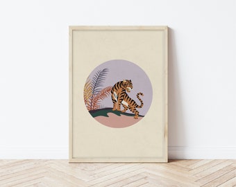 Tiger Wall Art - Jungle Print - Tiger Poster - Leaf Print - Animal - Wall Decor - Minimal - Illustrated - Illustration