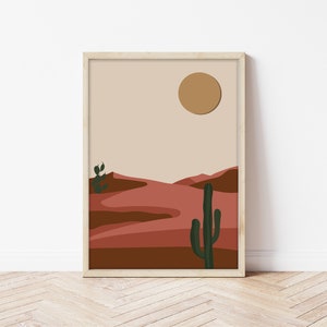 Wüste-Wand-Kunst - Landschaft Kunst - Sonne-Wand-Kunst - Kaktus Druck - Wand-Dekor - Wandkunst - Poster - Minimal - Illustration - digitale Kunst