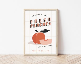 Fresh Peaches - Poster - Retro Art - Fruit Print