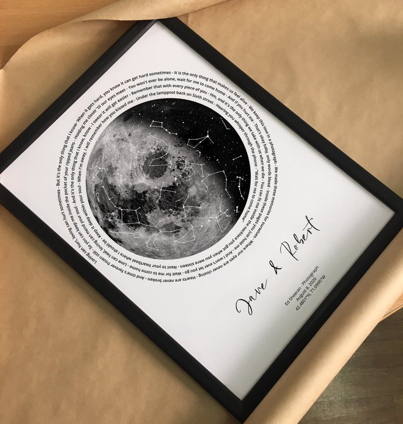Custom Star Map With Lyrics and Moon Phase image 1