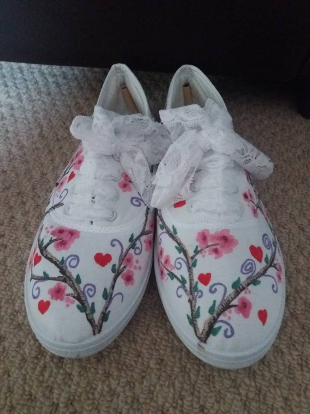 Hand Painted White Shoes 6 Pink Blossom Etsy