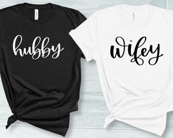 Hubby Wifey Shirts, Honeymoon Shirt, Just Married Shirt, Engagement Shirt, Wedding Shirts, Bridal Gift Engagement, Husband And Wife Shirts