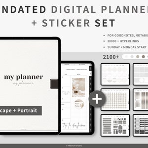 UNDATED Digital Planner, Minimalist Black Life Planner, iPad Notability daily planner, Goodnotes Digital Planner + Digital Stickers SET