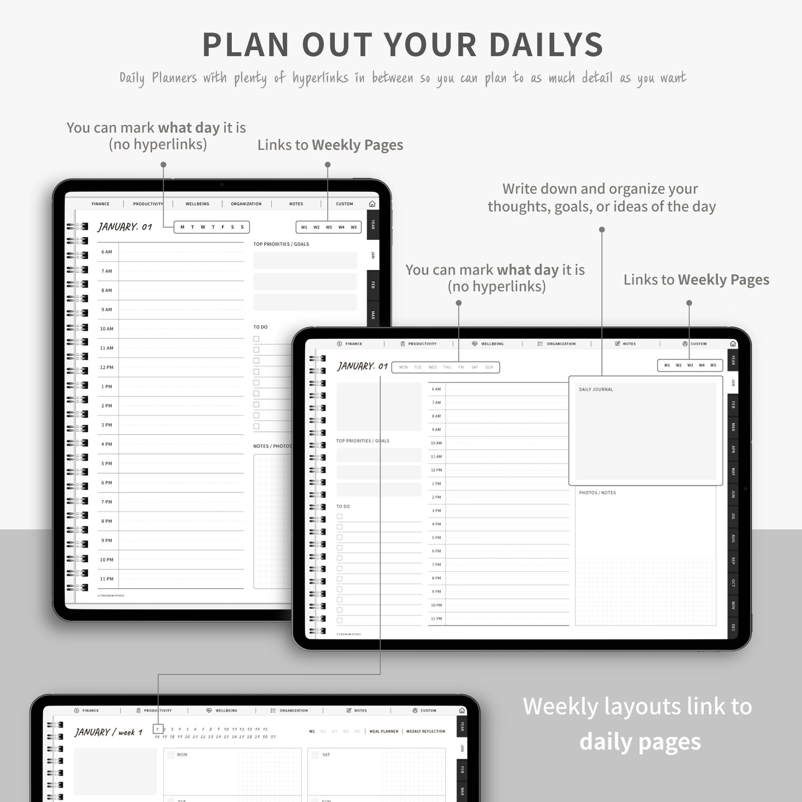 UNDATED Digital Planner, Minimalist Black Life Planner, iPad Notability ...