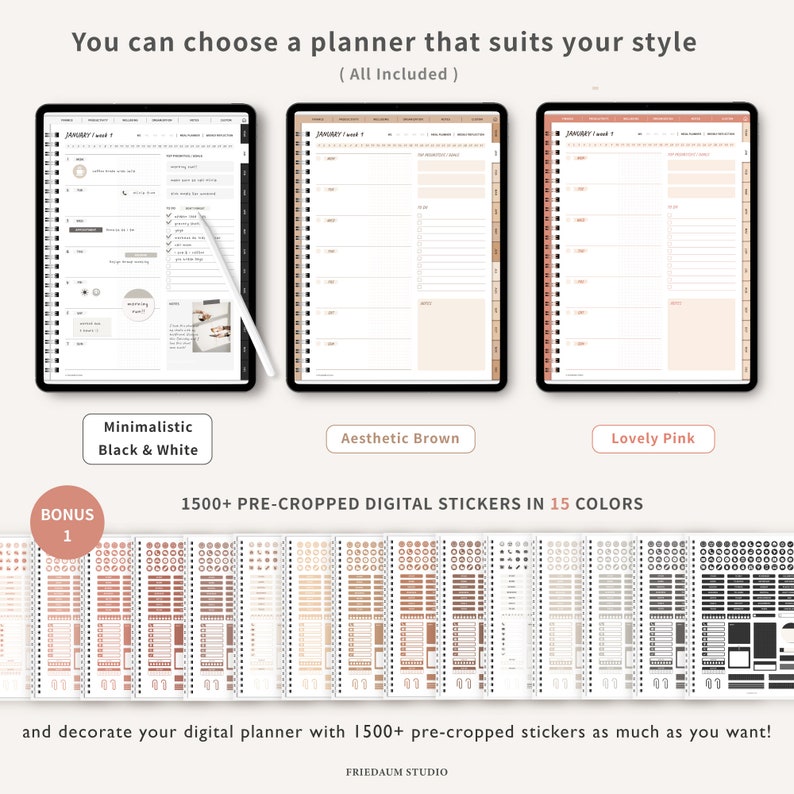 Digital Planner UNDATED Planner With Hyperlinks Goodnotes Etsy