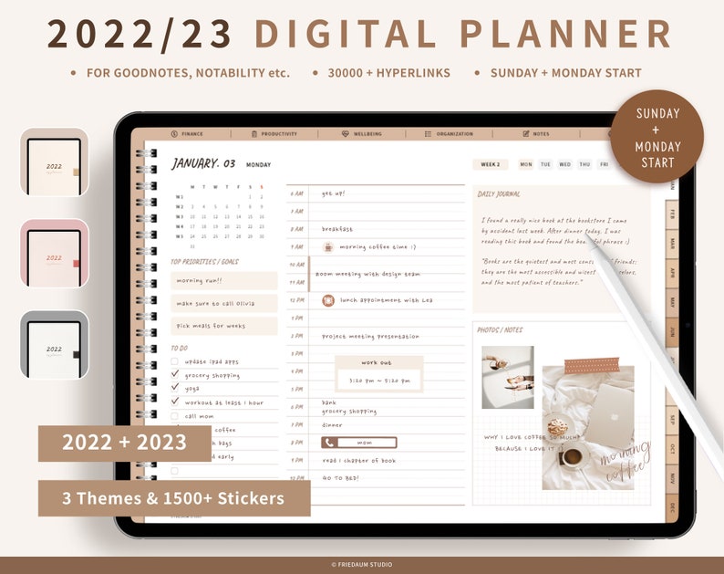 2022 2023 Landscape Digital Planner, Dated Digital Planner for Goodnotes, Notability, iPad Planner, 2022 2023 Daily and Weekly Planner 