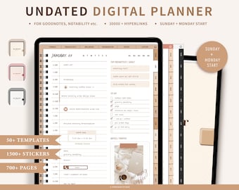 Digital Planner UNDATED - Planner with hyperlinks, Digital Planning, iPad Digital Planner, Monthly Weekly Daily Templates, GoodNotes Planner