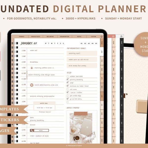 Digital Planner UNDATED - Planner with hyperlinks, Digital Planning, iPad Digital Planner, Monthly Weekly Daily Templates, GoodNotes Planner