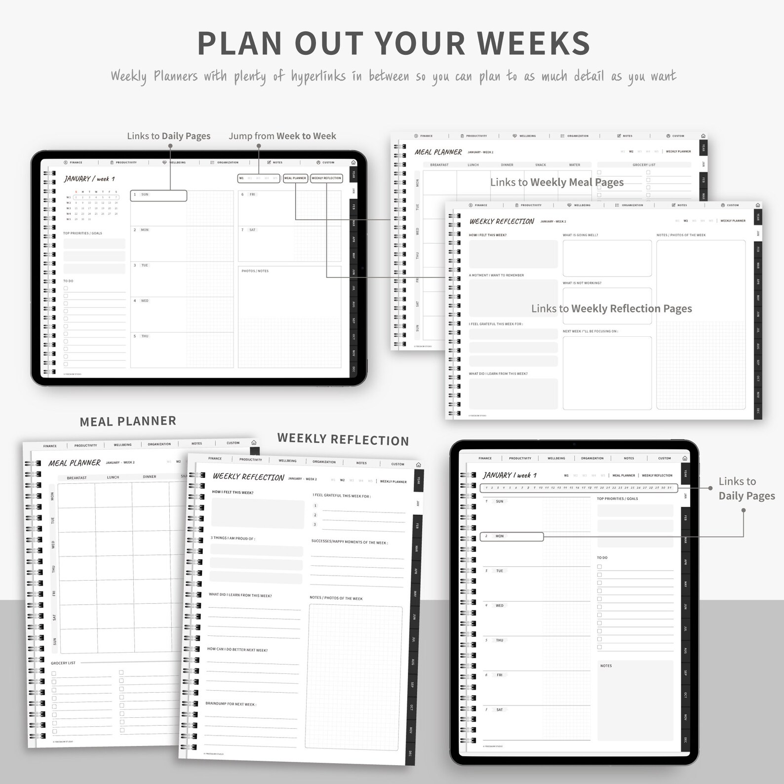 2023 2024 Digital Planner for Goodnotes Minimalist Black Etsy