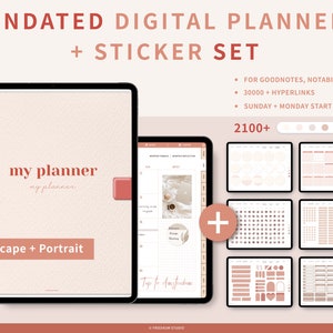 UNDATED Digital Planner, Lovely Pink Life Planner, iPad Notability daily planner, Goodnotes Digital Planner + Digital Stickers SET