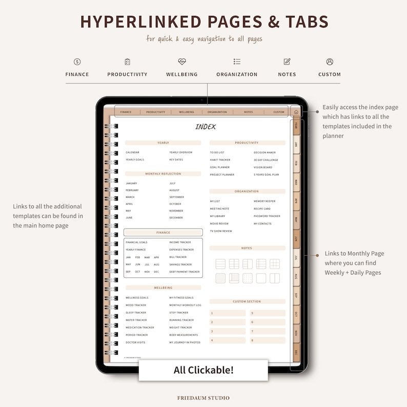 Digital Planner UNDATED Planner With Hyperlinks Goodnotes Etsy