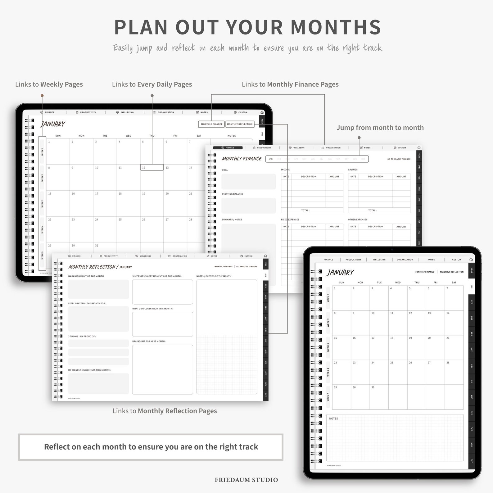 2023 2024 Digital Planner for Goodnotes Minimalist Black Etsy