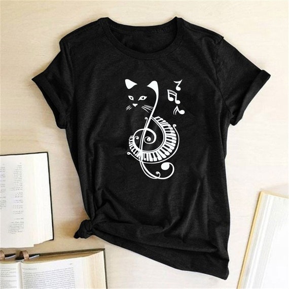 Music cat Women's T-Shirt Cute Cat Rock Music | Etsy