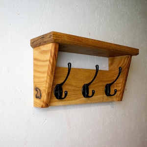 Slim coat rack & Narrow Shelf, Solid Oak, sizes from 30cm to 120cm