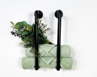 Industrial Wall Mounted Towel Holder - Handmade Iron Pipe Towel Rack