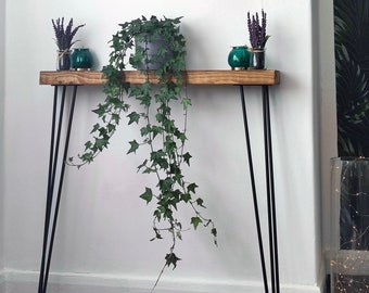 Rustic Narrow Console Table With Hairpin Legs