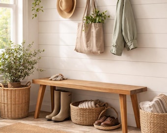 Solid Oak Scandinavian Bench | Handmade Minimalist Dining Bench