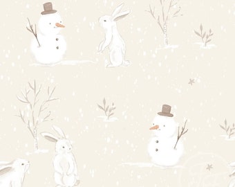 Tissu jersey de Noël avec des bonhommes de neige, tissu jersey pour enfants, Noël, pyjama festif, bonhommes de neige