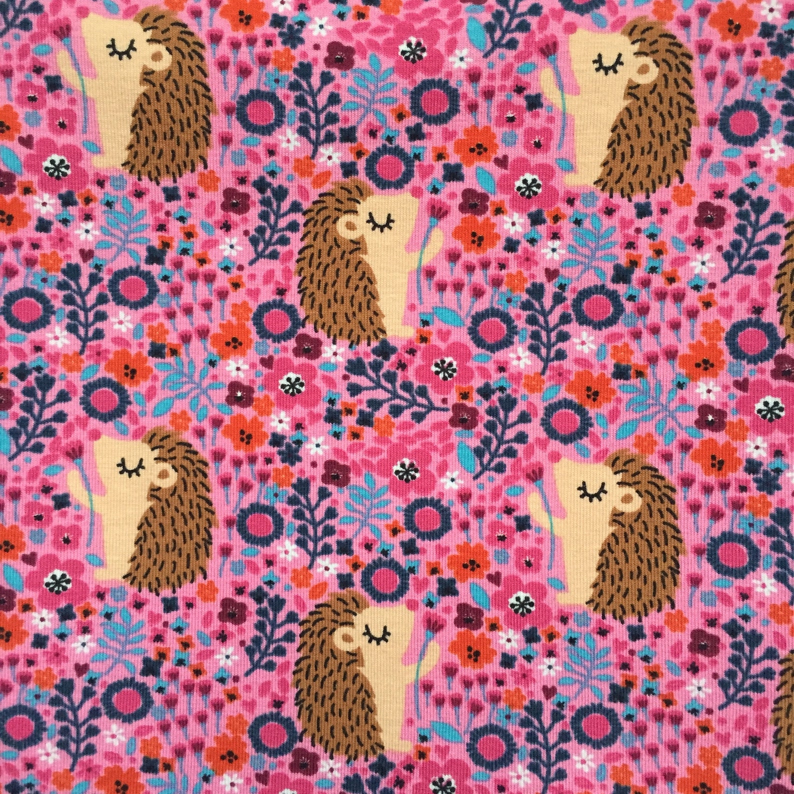 Pink Hedgehog cotton jersey fabric cute hedgehogs fabric Etsy