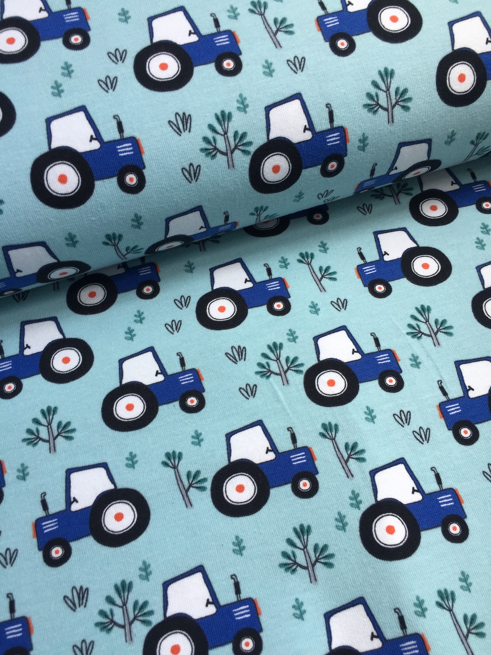 Tractors cotton jersey fabric light blue jersey fabric cotton Etsy