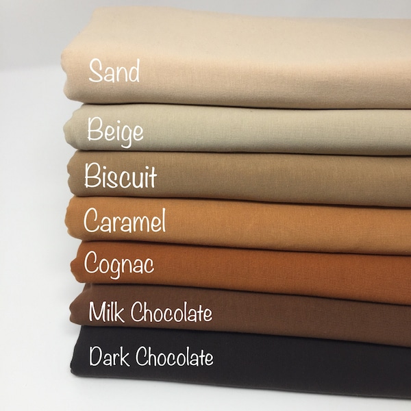 Tissu jersey uni extensible dans 4 directions jersey uni Tissu stretch marron Tissu extensible chocolat teinte naturelle caramel biscuit