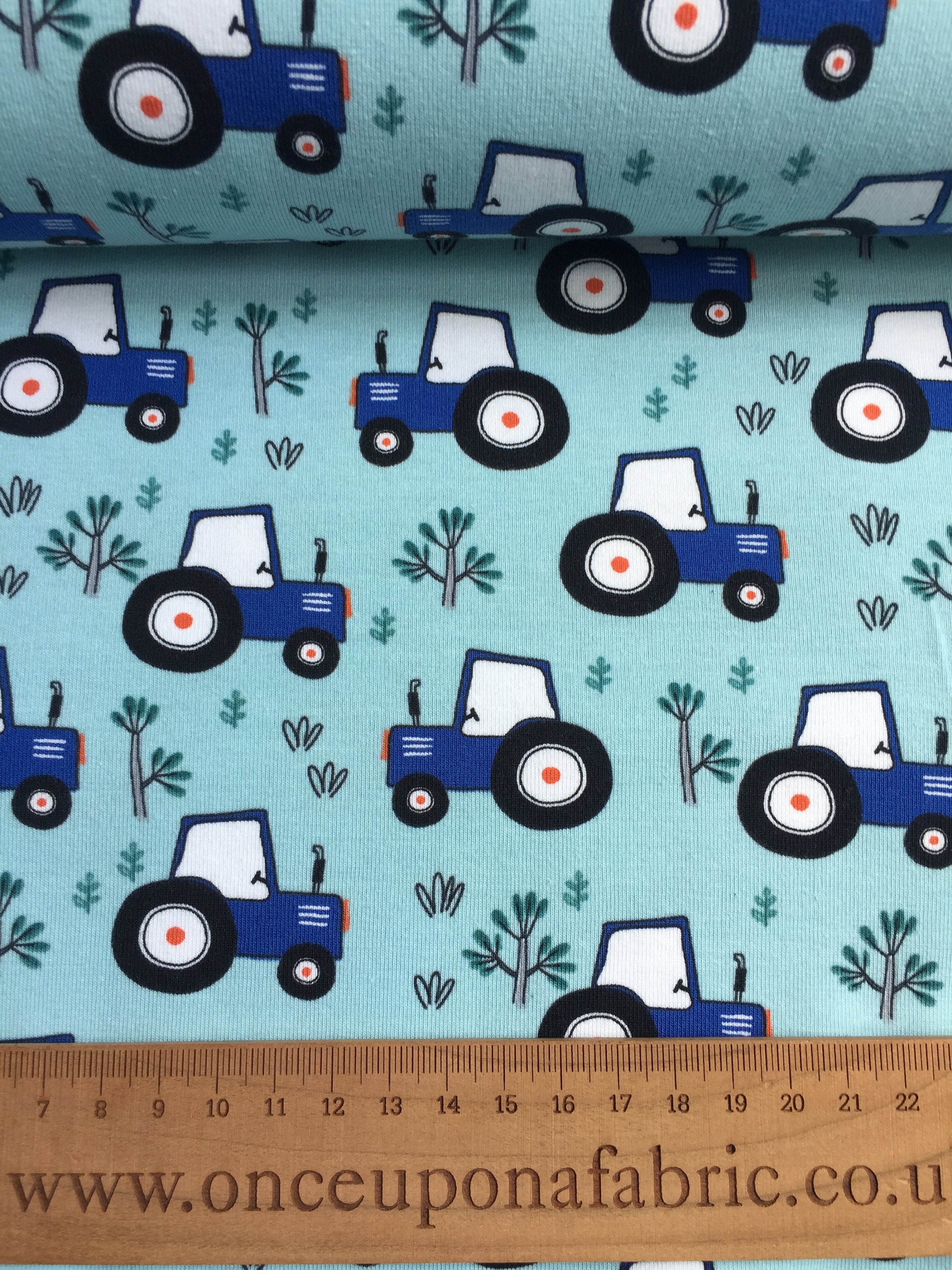Tractors cotton jersey fabric light blue jersey fabric cotton Etsy