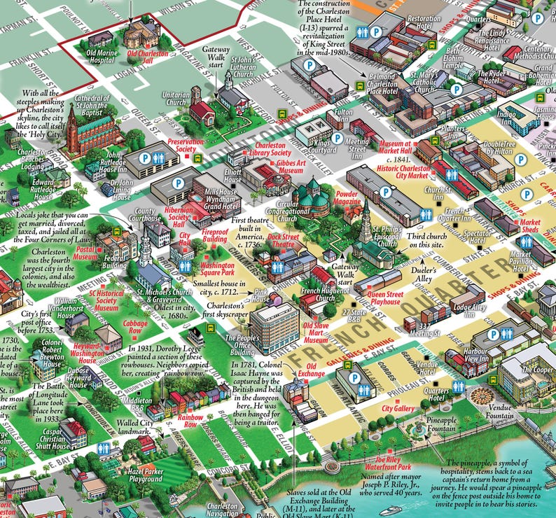 Charleston Historic District Illustrated Map (folded) - Etsy