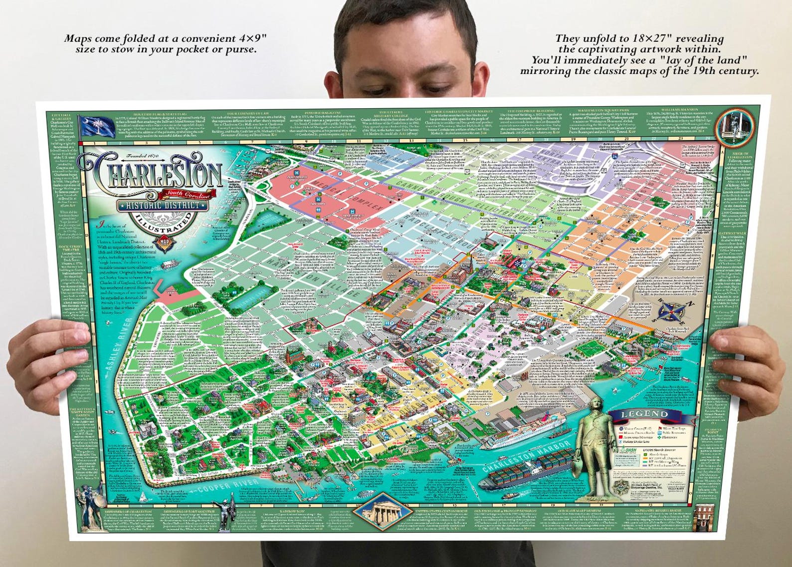 Charleston Historic District Illustrated Map (folded) - Etsy