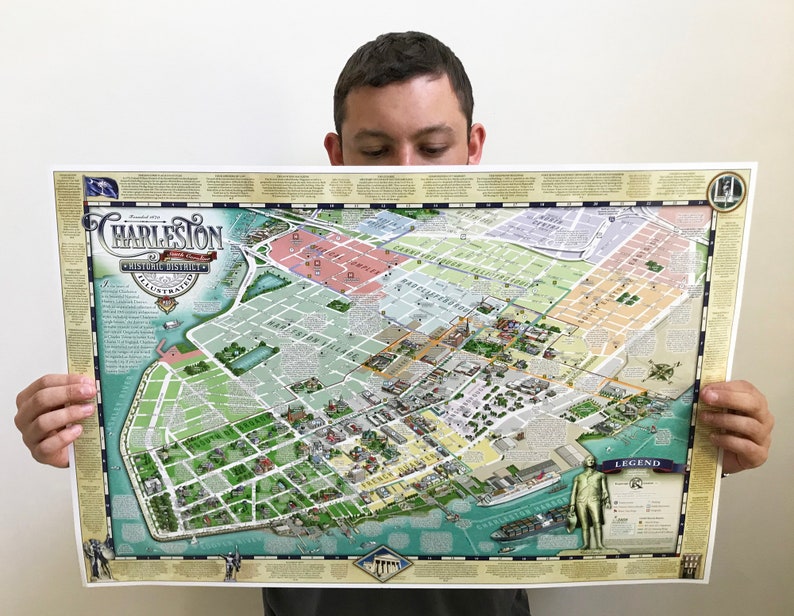 Charleston Historic District Illustrated Map (folded) - Etsy